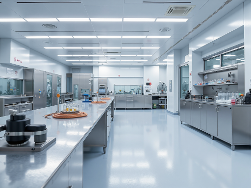 制药厂洁净室内部，精密设备，工作人员操作